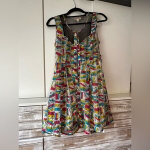 Sorority Sisters Book Print Sleeveless Fit & Flare Dress XS Retro